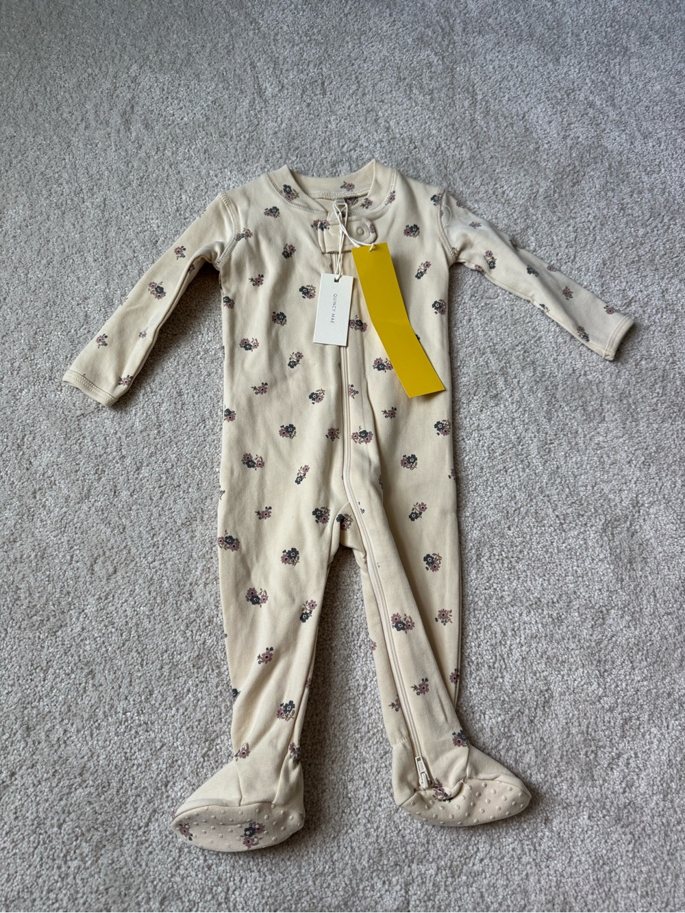 Quincy Mae Cream Floral Footed One-Piece